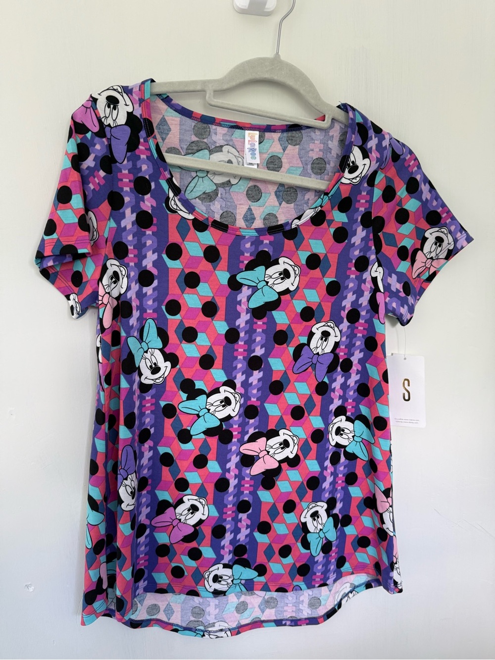 LULAROE Classic T DISNEY Minnie Mouse Pink/Purple/Black Dots Size S NWT